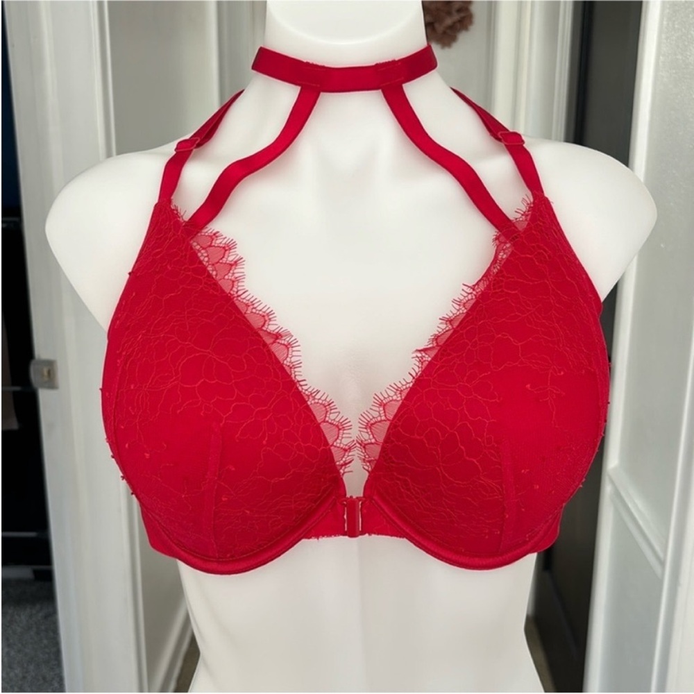 Victoria's Secret Red Halter Bra with Strappy Neckline